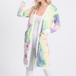 Heimish Tie Dye and Solid Contrast Open Cardigan